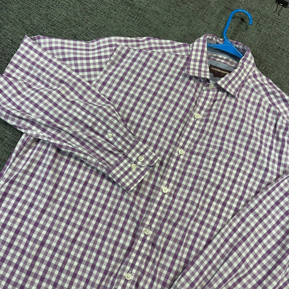 Johnston & Murphy Button Down Shirt Mens XL Purple Gingham Check Long Sleeve